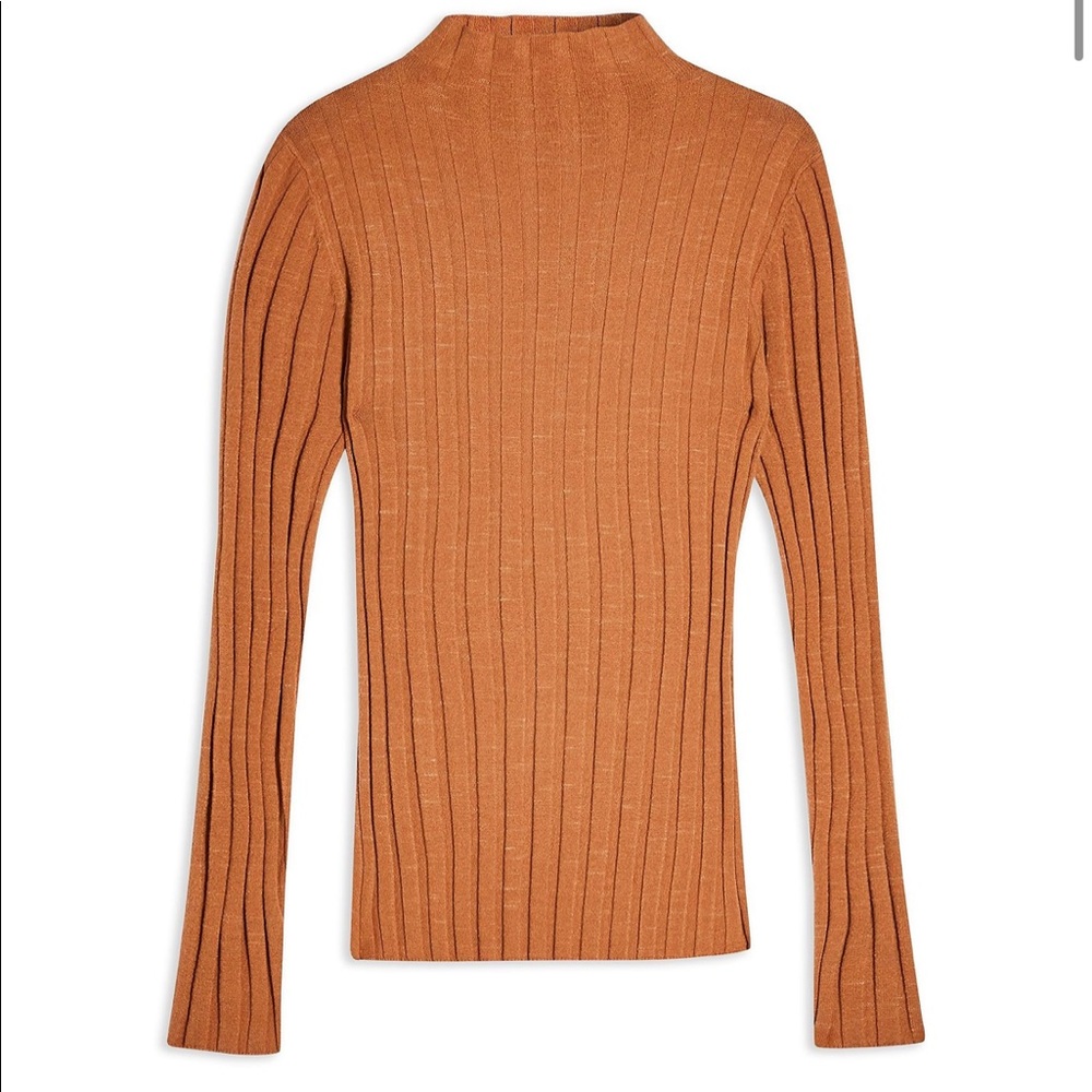 TOPSHOP Camel long sleeve ribbed turtleneck top